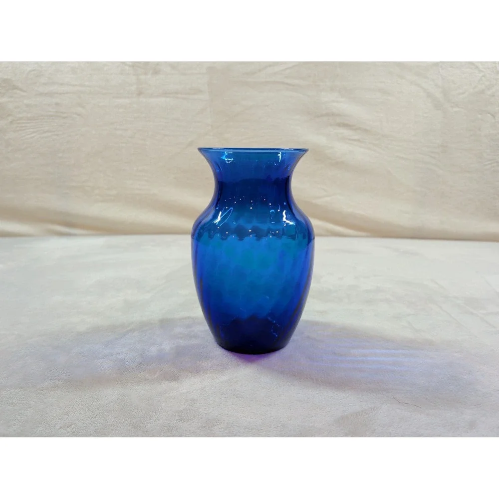 Indiana Glass Cobalt Blue Vase 8 Inch Optic Panel Flared Rim 1282 Made in USA